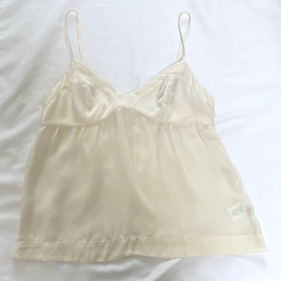 Aritzia Talula Cream Satin Spaghetti-Strap Minimalist Cami Tank Adjustable Staps - Picture 4 of 10